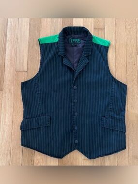 Vintage Tripp NYC Daang Goodman Vest Y2K Mens Large L Black Neon Green Pinstripe